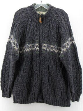 Aran Sweater Market XXL Merino Wool Fisherman Cardigan Cable Knit *